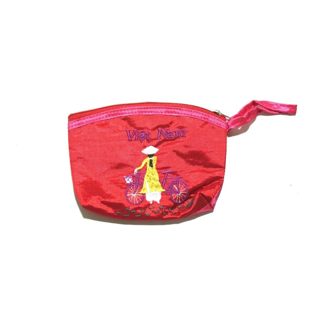 Satin Coin Purse Jewelry Organizer Small Embroidered Viet Nam Woman's  5" x 4"